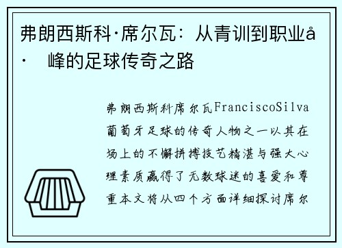 弗朗西斯科·席尔瓦：从青训到职业巅峰的足球传奇之路