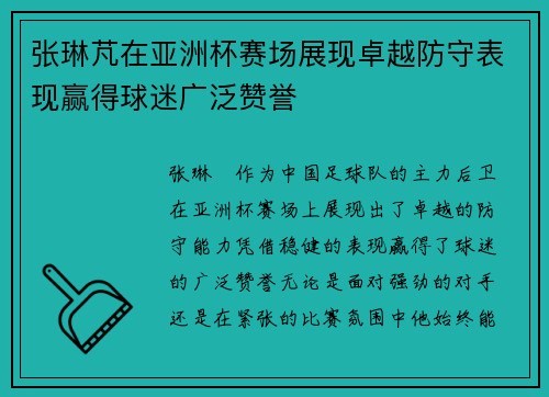 张琳芃在亚洲杯赛场展现卓越防守表现赢得球迷广泛赞誉